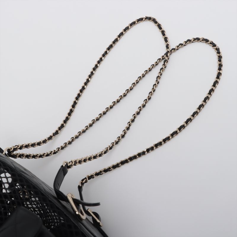 Chanel Quilted Lambskin Chain Backpack Mesh Black Gold Random Plate