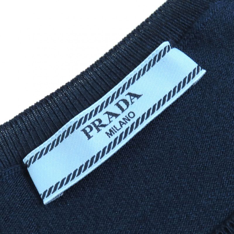 Prada 2023 P2401l Silk Cotton Logo Crew Neck Short Sleeve Knit Sweater Light