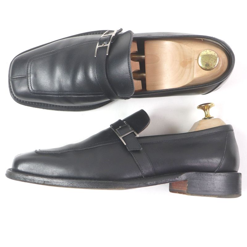 Hermes Vintage Api H Logo Buckle Belt Square Toe Leather Loafer