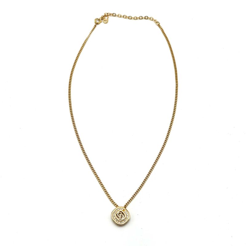 Christian DIOR Necklace CD Rhinestone Gold Color Approx 7g Accessories M1993