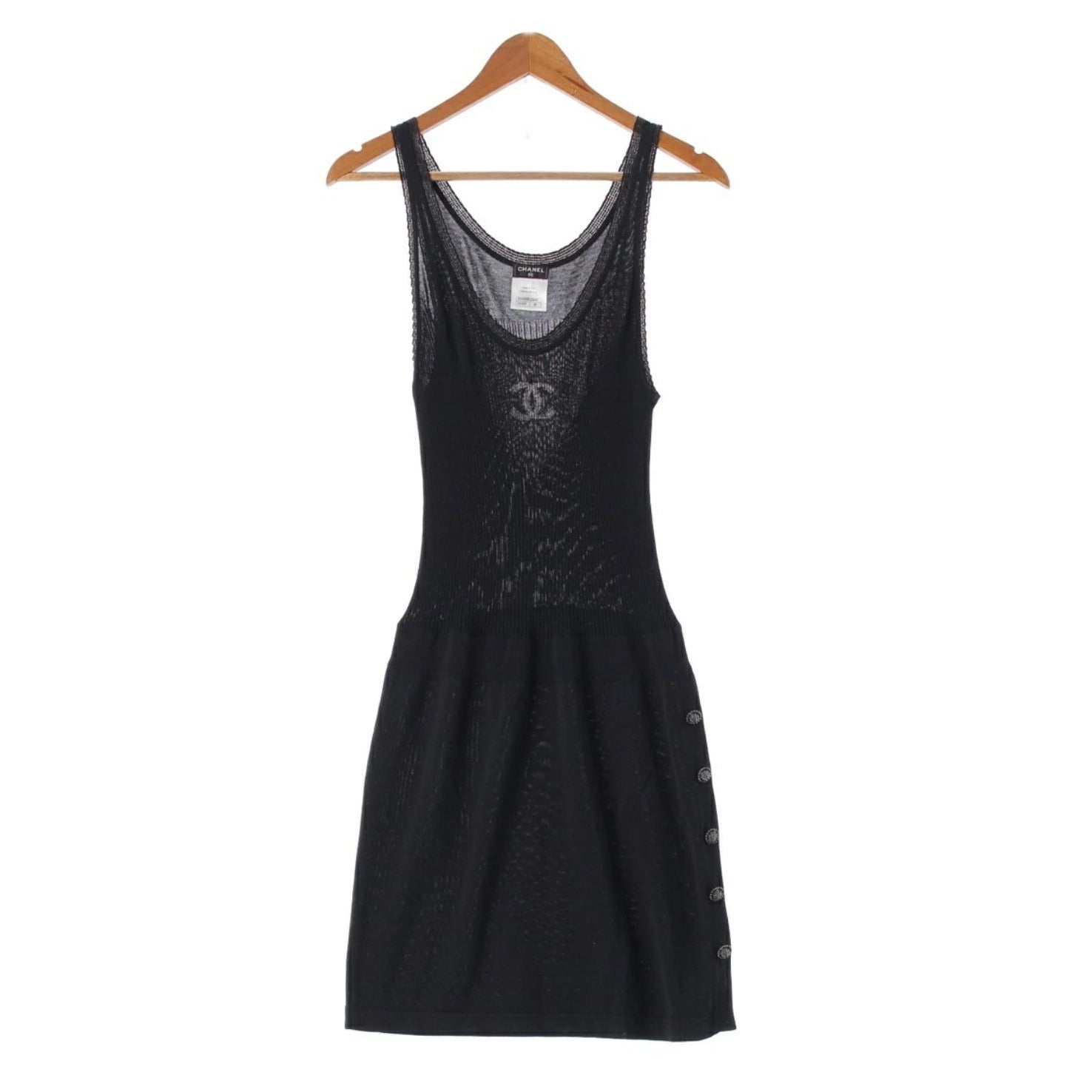 CHANEL Cotton Silk Coco Rib Knit Mini Dress Sleeveless Tank Top Black 38