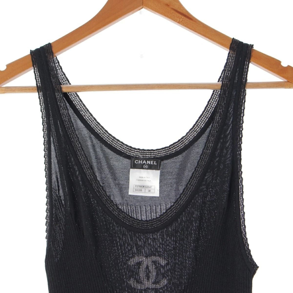 CHANEL Cotton Silk Coco Rib Knit Mini Dress Sleeveless Tank Top Black 38