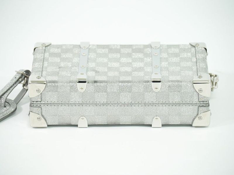 Authentic Louis Vuitton LV Damier Glitter Wallet Trunk Silver Viton Wallet Used