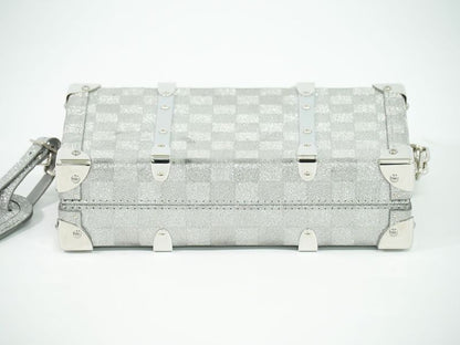 Authentic Louis Vuitton LV Damier Glitter Wallet Trunk Silver Viton Wallet Used