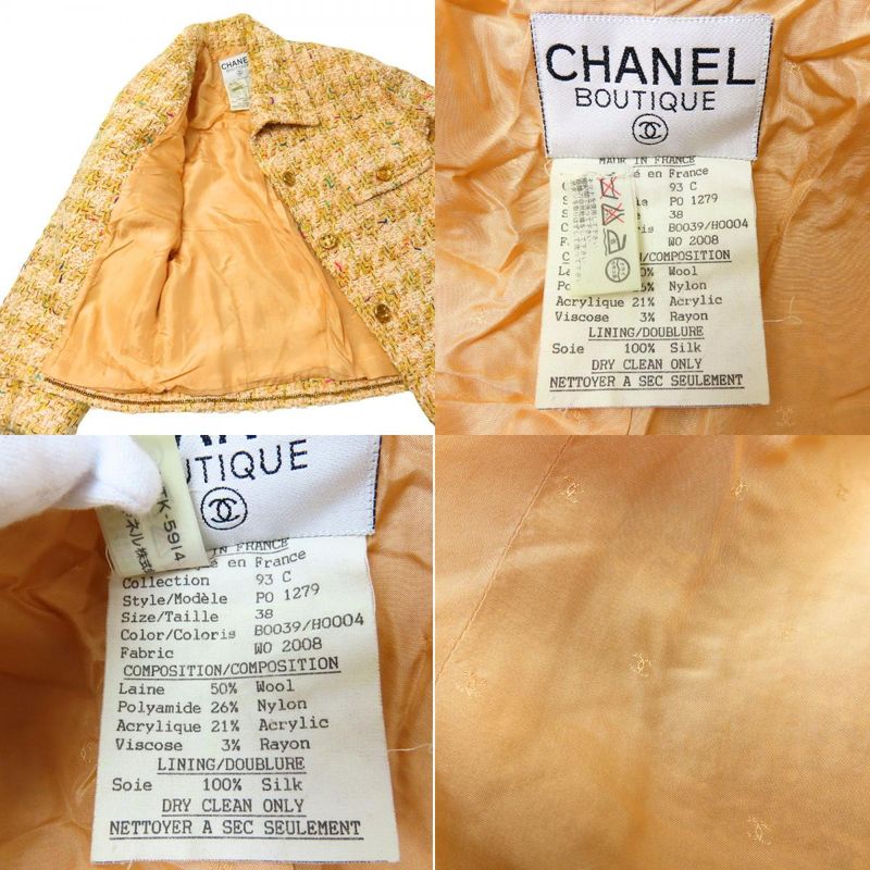 Chanel Tailored Jacket 38 Wool Nylon Acrylic Orange Multicolor Tweed Apparel