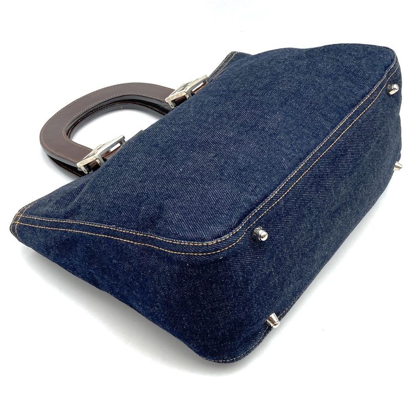 Fendi Handbag Tote Bag Denim Leather Navy Women Men Fashion