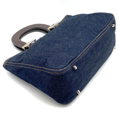 Fendi Handbag Tote Bag Denim Leather Navy Women Men Fashion