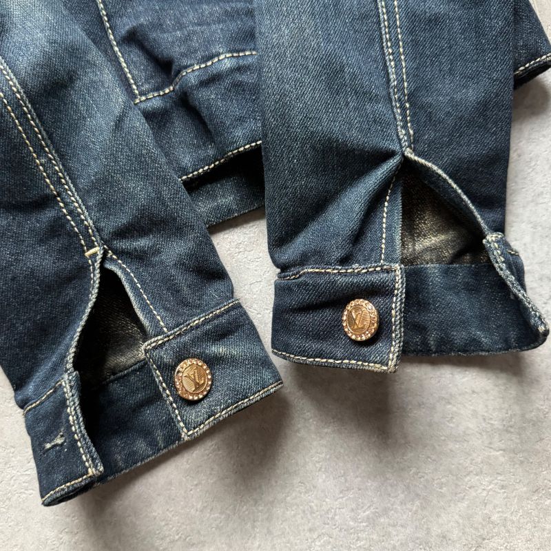 Louis Vuitton Logo Gold Button Stone Glitter Denim Jacket 34 XS Women