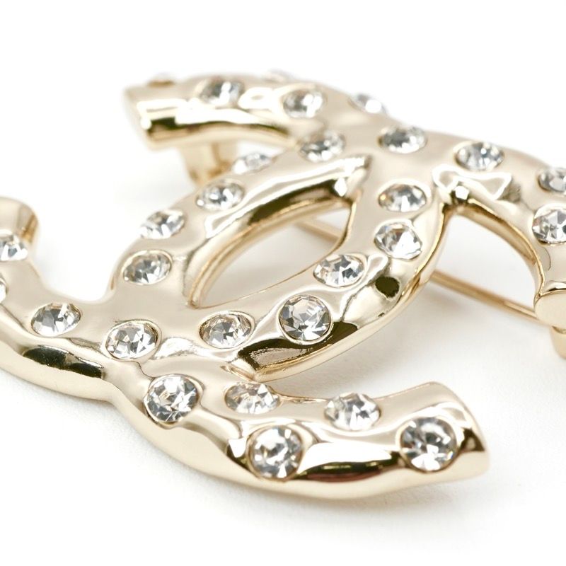 Chanel Brooch Corsage Gold Here Mark Rhinestone