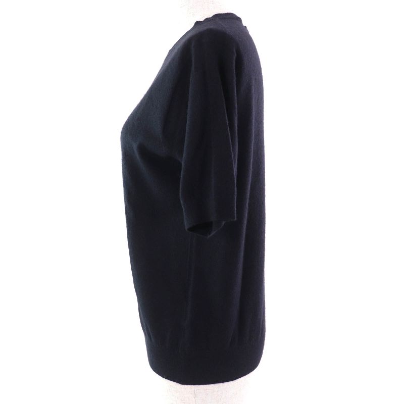 Prada 2023 P24d2q 100% Cashmere Crewneck Short Sleeve Knit Sweater Navy 36 Made