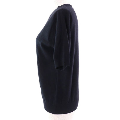 Prada 2023 P24d2q 100% Cashmere Crewneck Short Sleeve Knit Sweater Navy 36 Made