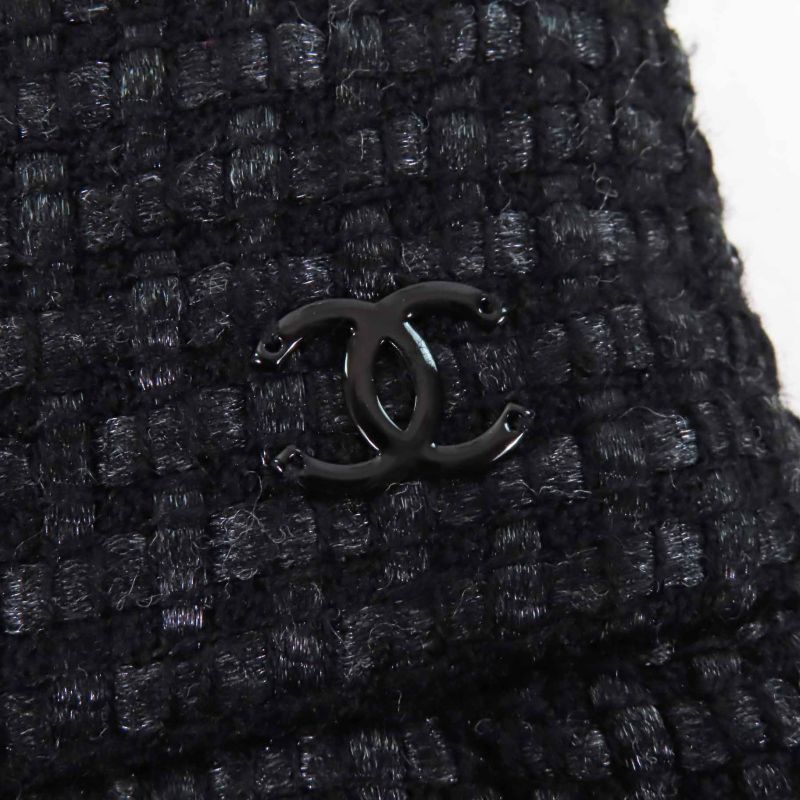 CHANEL P36751 Tweed Below-knee Tight Skirt With Coco Mark Black 36 Made In