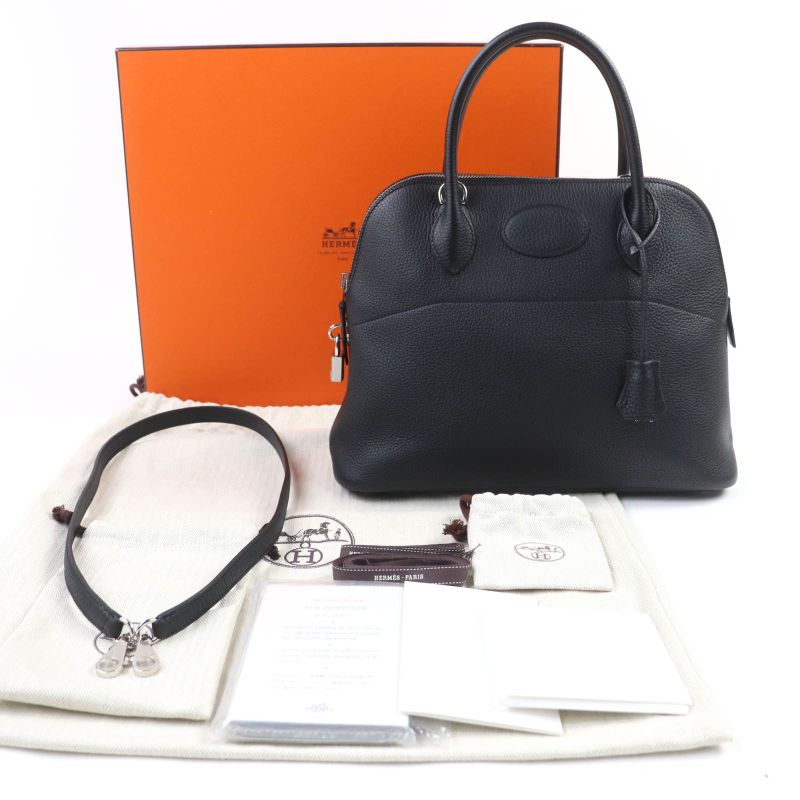 Hermes Bolide 31 Taurillon Clemence Silver Hardware Handbag Black Engraved Y
