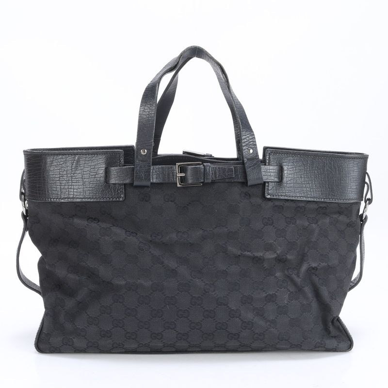 Gucci GG Canvas Leather Belt Tote Bag Shoulder Business Commuter Document Bag