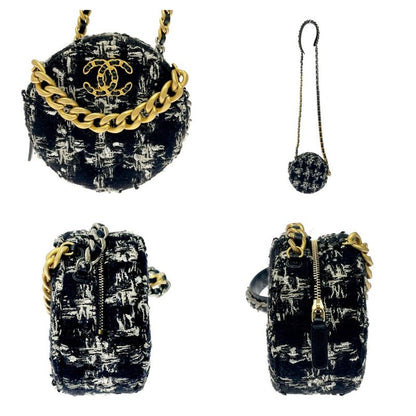 Chanel Tweed Coco Mark Round Chain Shoulder Bag Black 371294 Shoulder Bag