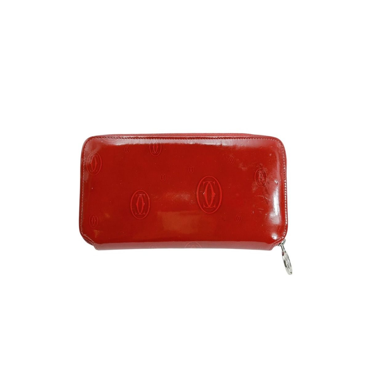 Cartier 2 C Motif Long Wallet Round Zipper Red