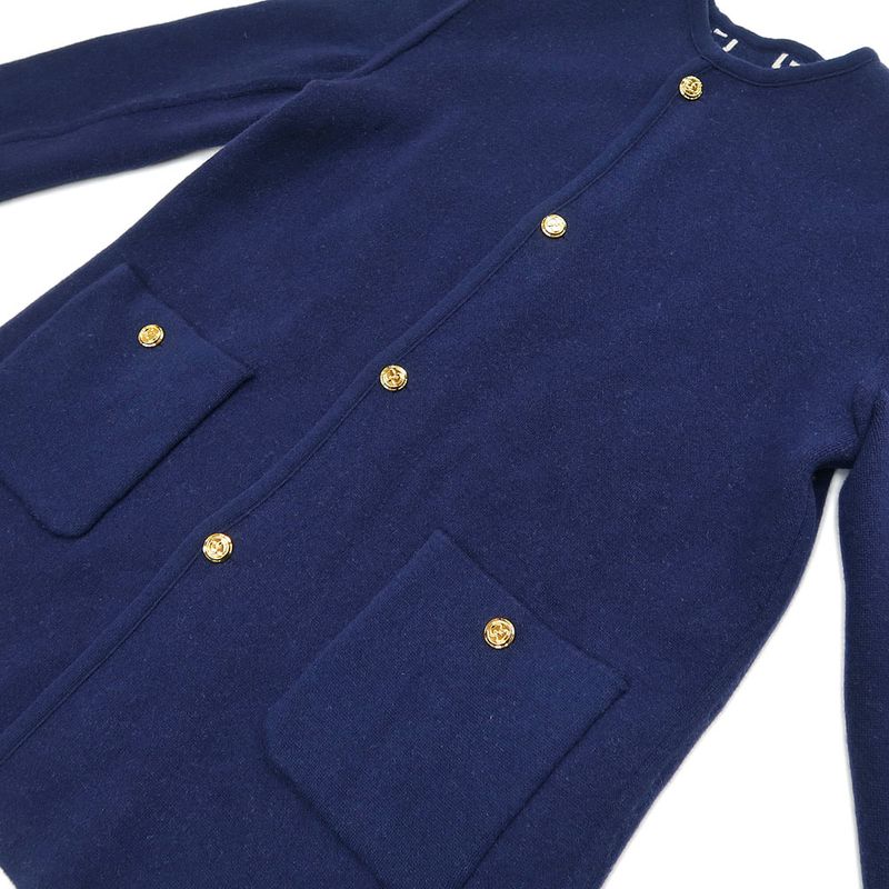Gucci GG Jacquard Reversible Casual Digan S Navy- 773902 Gold Button