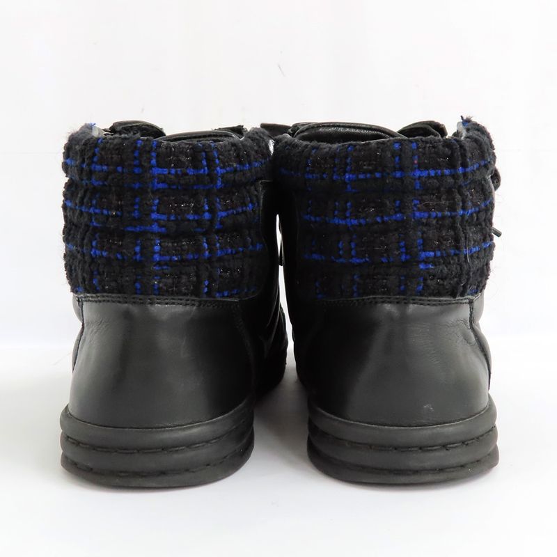 Chanel High Cut Sneakers Chain Double Zip 37 Coco Mark Black Leather
