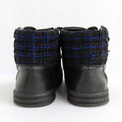 Chanel High Cut Sneakers Chain Double Zip 37 Coco Mark Black Leather