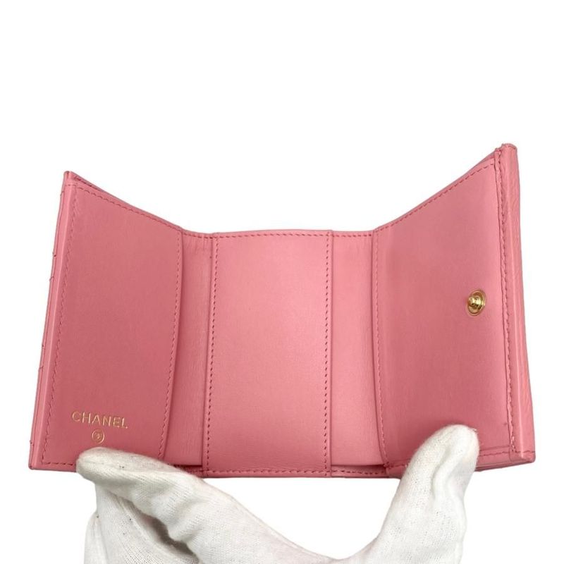 Chanel Trifold Wallet Small Flap Wallet A70325 Matelasse Calfskin Pink Gold