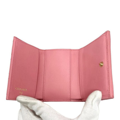 Chanel Trifold Wallet Small Flap Wallet A70325 Matelasse Calfskin Pink Gold