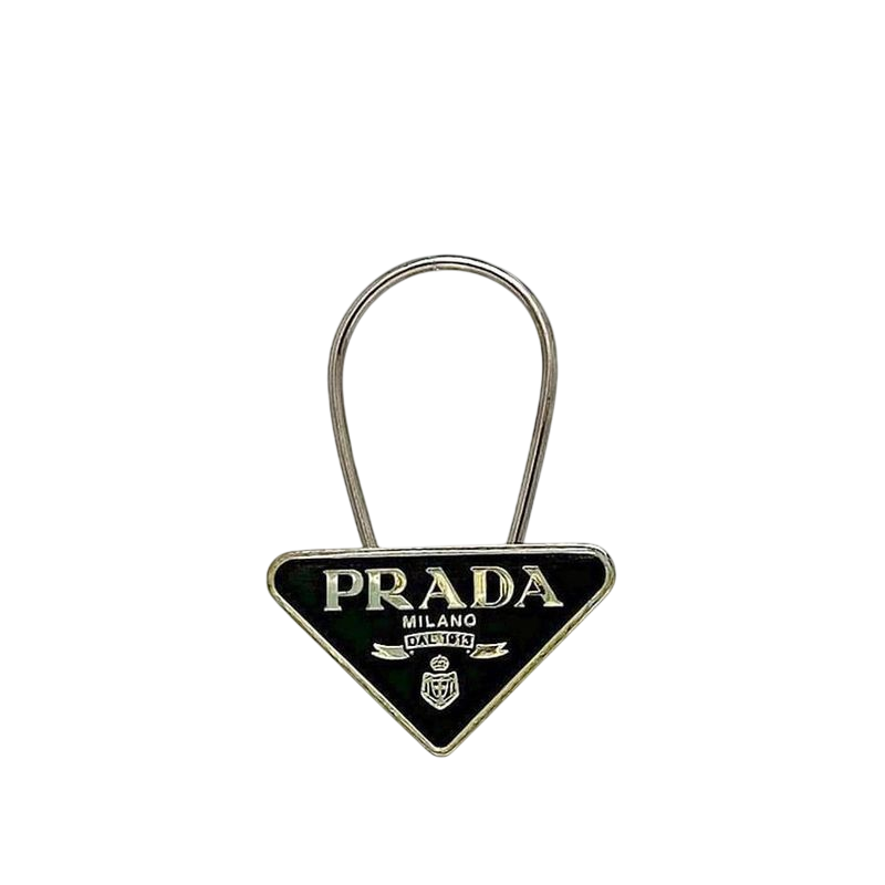 Prada Key Ring Silver Gold Logo Metal Second Hand M285