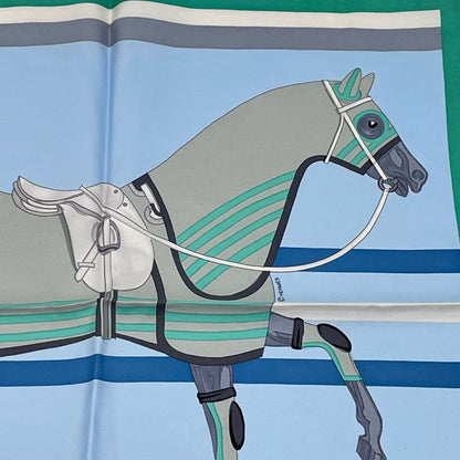 Hermes Scarf With Horsehair Cheval A La Couverture Silk Blue
