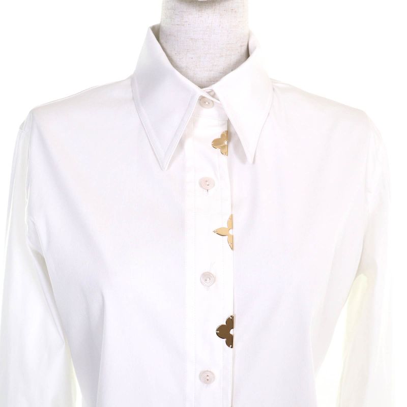 Louis Vuitton 25AW Cotton Logo Button Monogram Long Sleeve Shirt White Gold