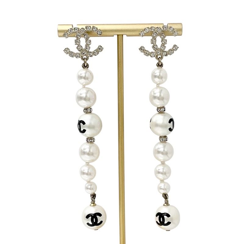 Chanel Earrings Earring Gold Black Coco Mark Rhinestone