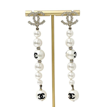 Chanel Earrings Earring Gold Black Coco Mark Rhinestone