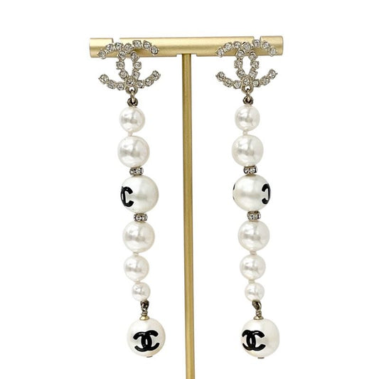 Chanel Earrings Earring Gold Black Coco Mark Rhinestone