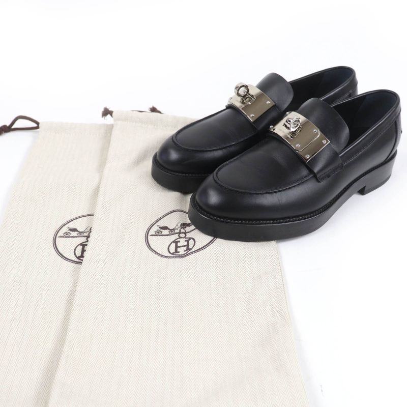 Hermes 2023 232075z Moccasin Hot Silver Hardware Kelly Buckle Leather Loafer