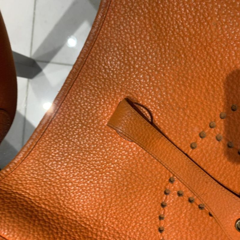 Authentic Hermes Evelyn GM Shoulder Bag Orange Brown