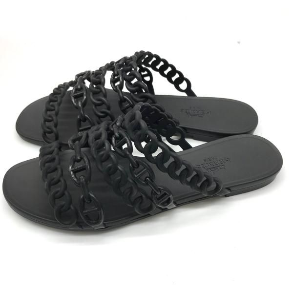 Hermes Rivage Chaine D'ancre Rubber Sandals Black 35