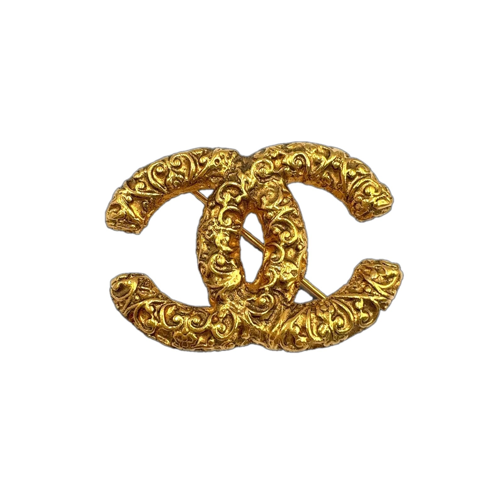 Chanel CC Logo Lava Gold Plated Brooch