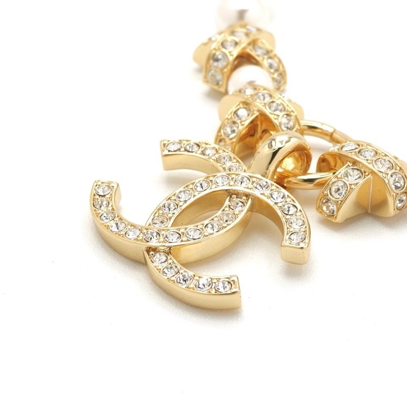 Chanel Necklace Pendant Choker Gold Coco Mark Rhinestone Pearl