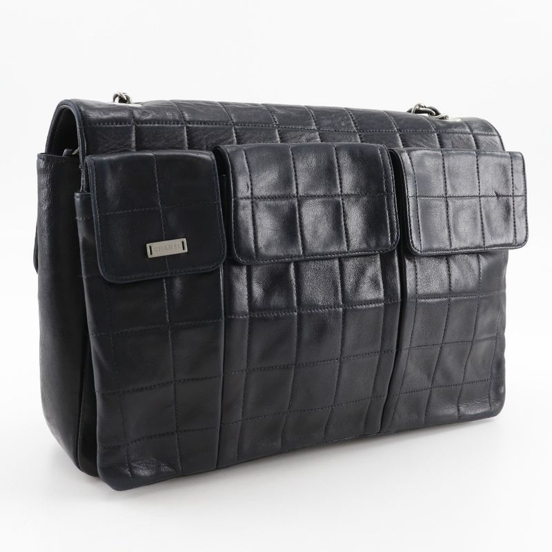 Chanel 2.55 Chocolate Bar Chain Shoulder Vintage Lambskin Black Women Shoulder