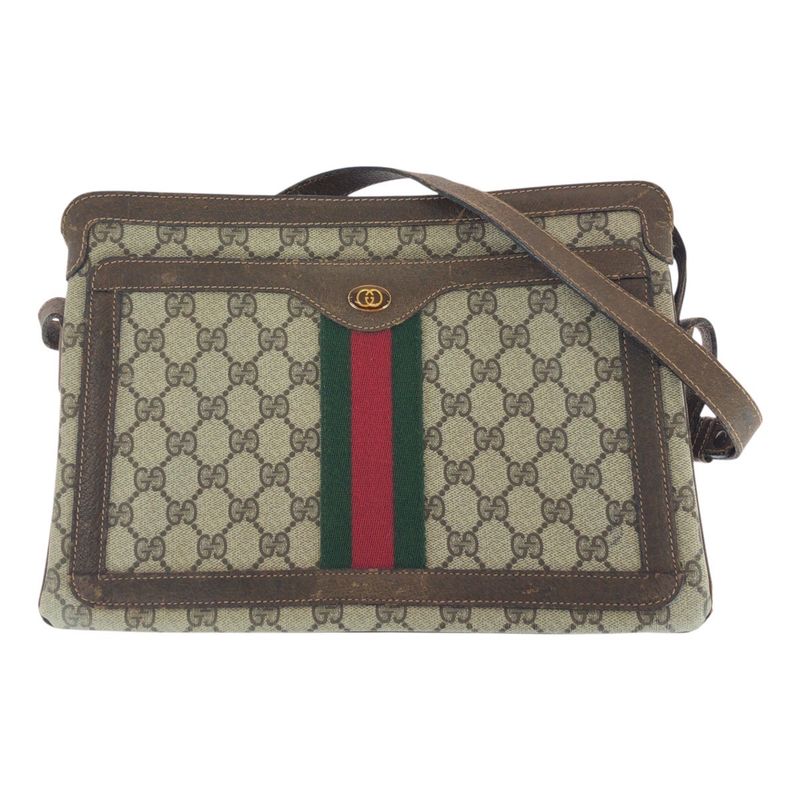 Gucci Vintage Old Gucci Sherry Line Beige Brown GG Supreme Canvas 010-378