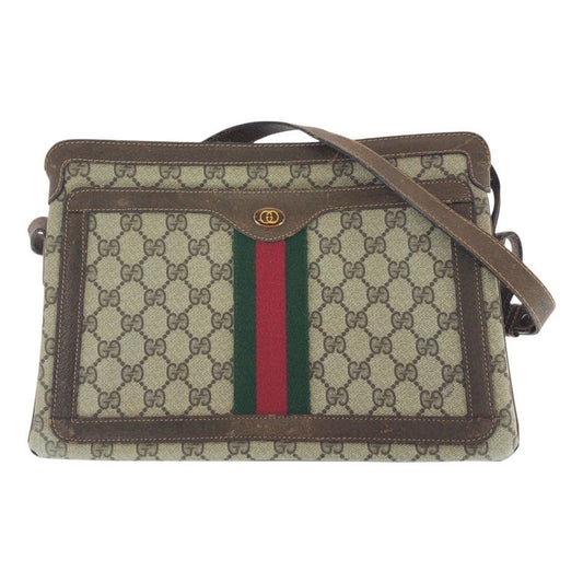 Gucci Vintage Old Gucci Sherry Line Beige Brown GG Supreme Canvas 010-378