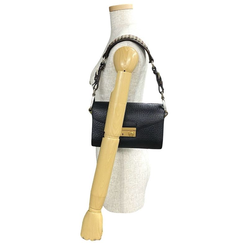 Prada Logo Hardware Leather Tweed Semi One Shoulder Bag Mini