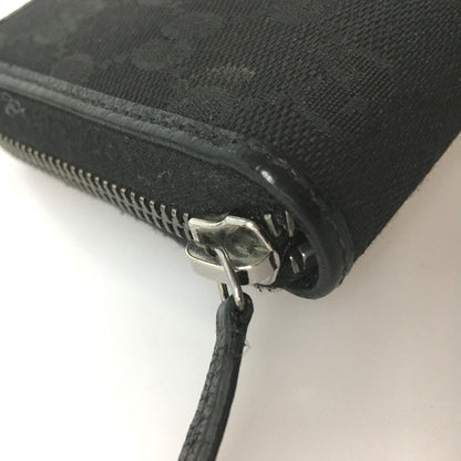 Gucci GG Canvas X Leather Round Zipper Long Wallet 307980 Black
