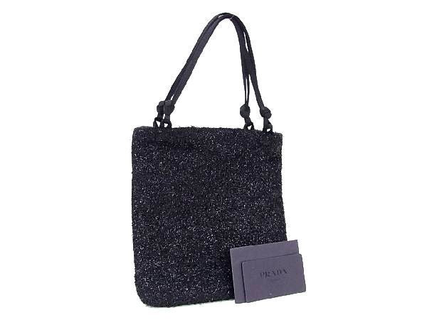 Rare Prada B8698 Nylon And Wool Handbag Tote Bag Women's Black Be6443