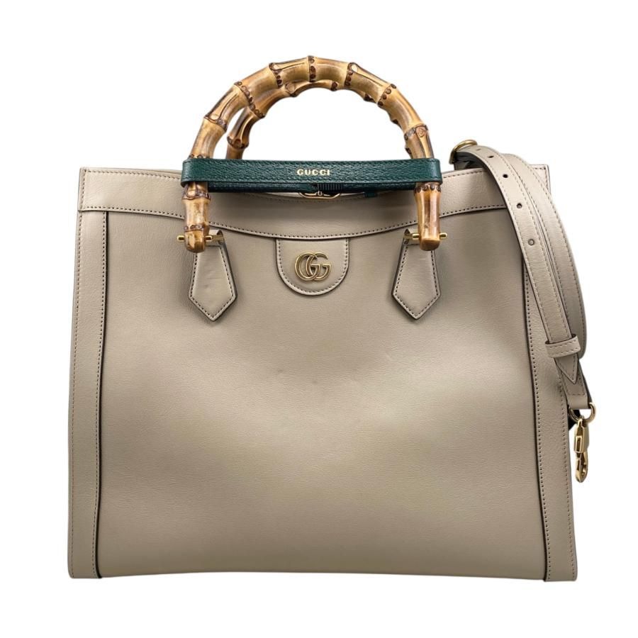 Gucci Tote Bag Diana Bamboo 655658 Leather Double G Beige Gold Hardware Gucci