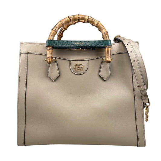 Gucci Tote Bag Diana Bamboo 655658 Leather Double G Beige Gold Hardware Gucci