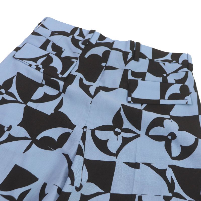 Louis Vuitton 22SS 100% Wool Monogram Flower Pleated Shorts Light Blue 38 Made