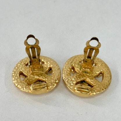 CHANEL Vintage CC Gold Plated Clip-On Round Medallion Logo Earrings 1996 96P