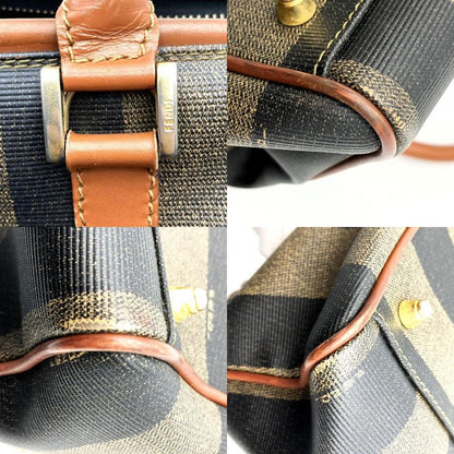 Fendi 119 259022 Pecan Pattern Canvas Mini Boston Handbag Brown Travel Vintage