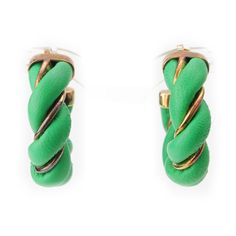 Bottega Veneta Leather Twisted Hoop Earrings Accessories Ag925 Gold And Green