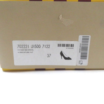 Gucci Adidas 702221 GG Crystal Logo Design Pointed Toe Leather Pumps Brown 37