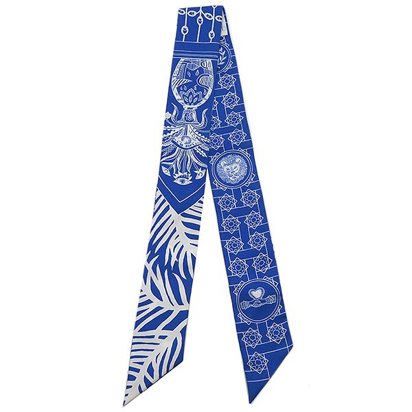 Hermes Scarf Twilly Silk Blue Moyen and White [la Danse des Amazones Amazon's